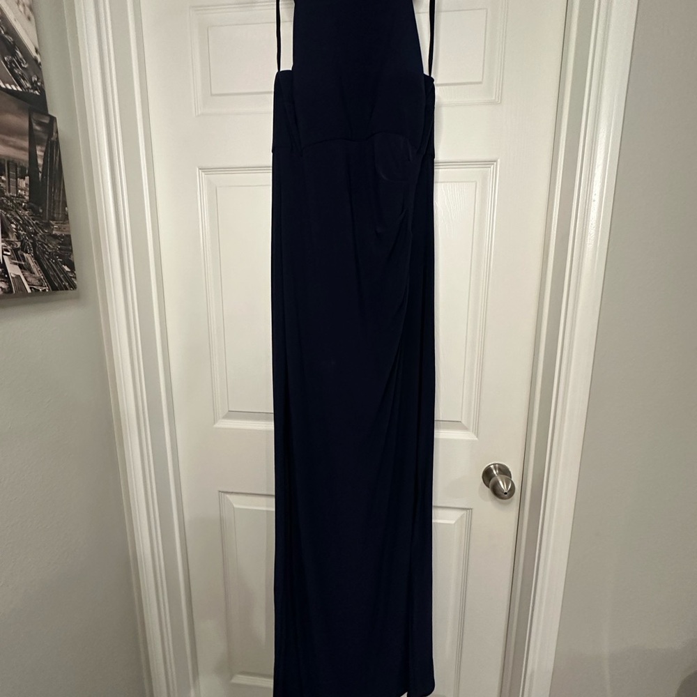 Blue Halter Sheath Maxi Dress for Prom